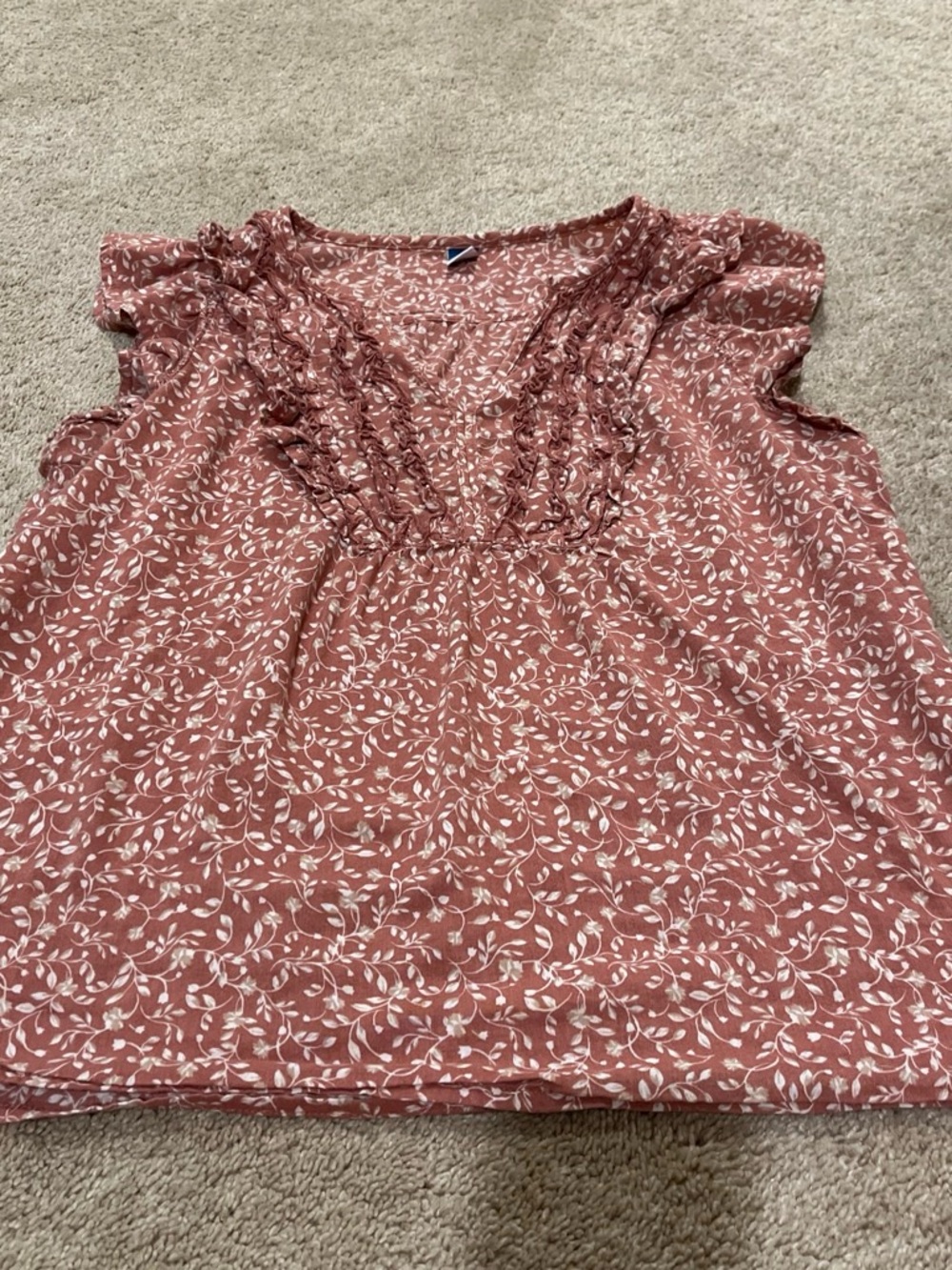 Old Navy Dusty Rose Floral Ruffle V-Neck Top